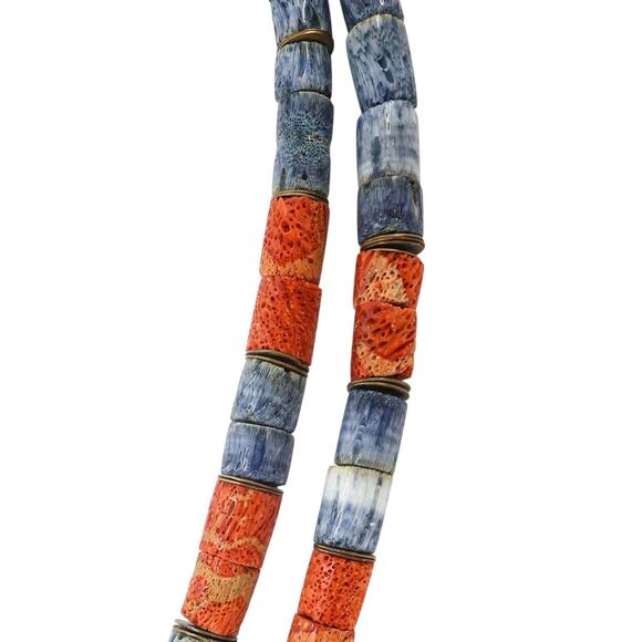 Vintage Natural Untreated Blue & Red Coral Heishi Bead Necklace Starfish Pendant - Picture 11 of 14